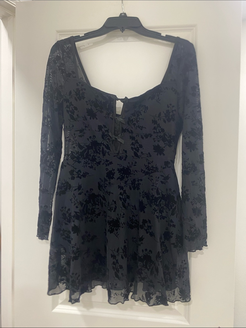 Black Velvet Floral Burnout Tie-Front dress with shorts